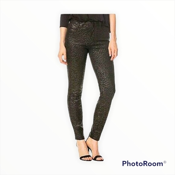 PAIGE x REVOLVE Black Hoxton Ultra Skinny Metallic Leopard Print Size 29 - Picture 2 of 9